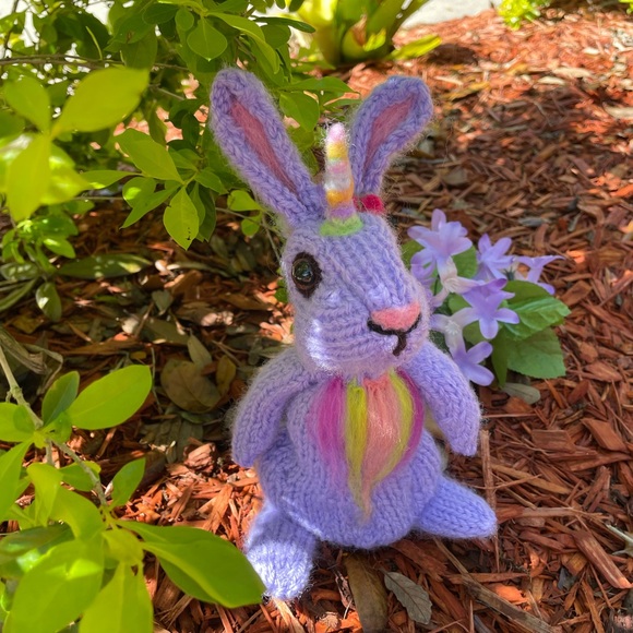 Hand crafted knit and needle felted unicorn magical  bunny rabbit stuffed animal - Picture 3 of 10